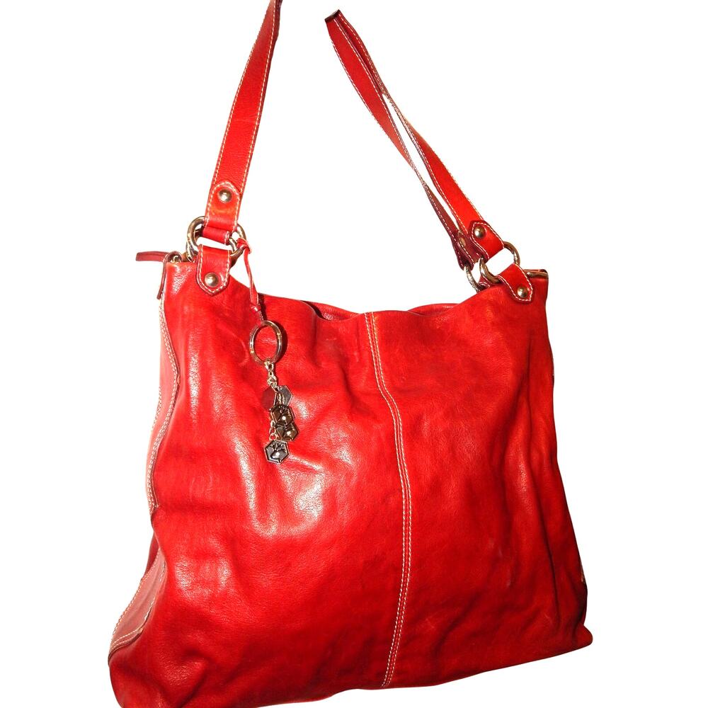 Valentina Red Leather Shoulder Handbag Made In Italy